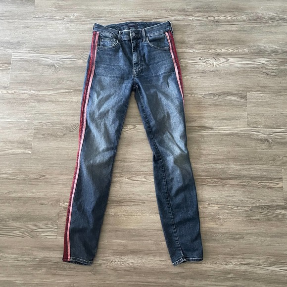 MOTHER Skinny Jeans - Dark Blue with Red Stripe W26 - Picture 6 of 7